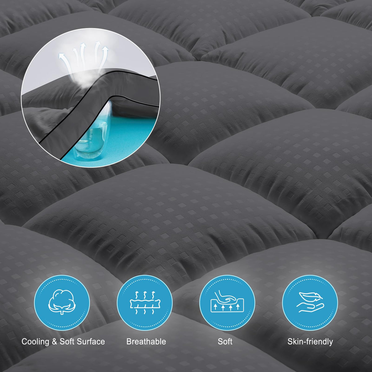 MASVIS Dual Layer 4 Inch Memory Foam Mattress Topper, 2 Inch Gel Memory Foam and 2 Inch Cooling Pillow Top Mattress Cover for Back Pain