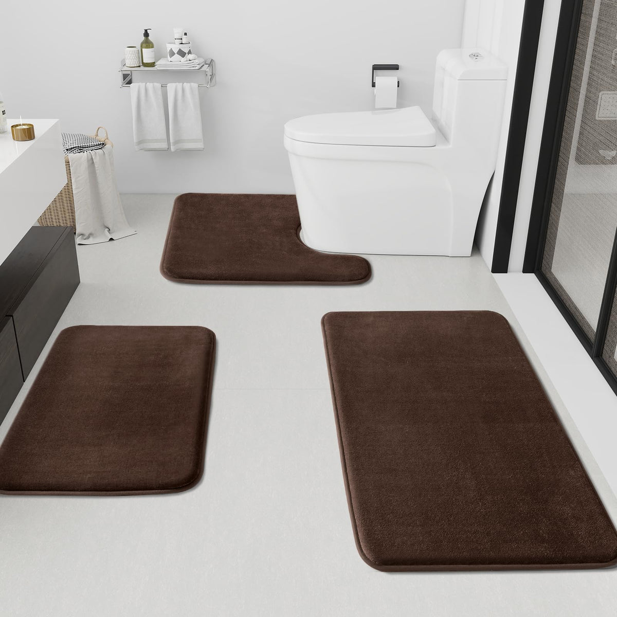 HUXMEYSON 3-Piece Soft Absorbent Non-Slip Bathroom Rug Set