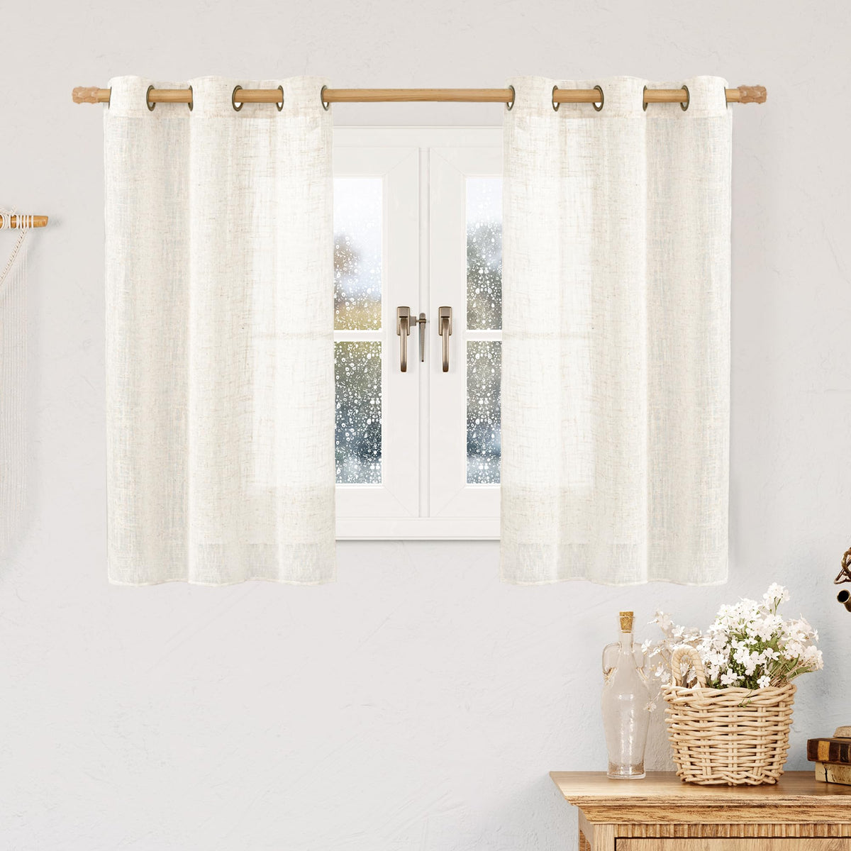 LAMIT Natural Faux Linen Curtains for Bedroom, Bronze Grommet Light Filtering Burlap Drapes, Set of 2 Panels