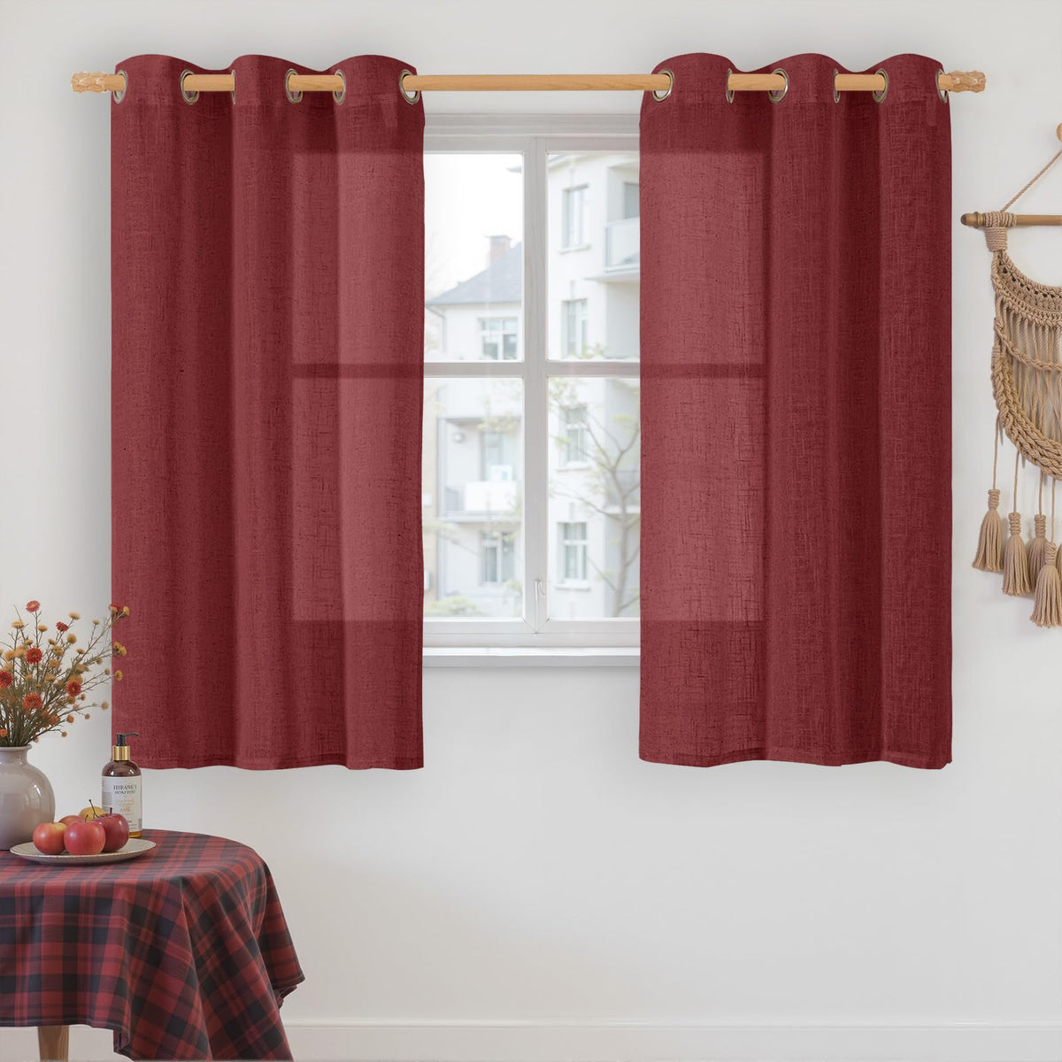 LAMIT Natural Faux Linen Curtains for Bedroom, Bronze Grommet Light Filtering Burlap Drapes, Set of 2 Panels