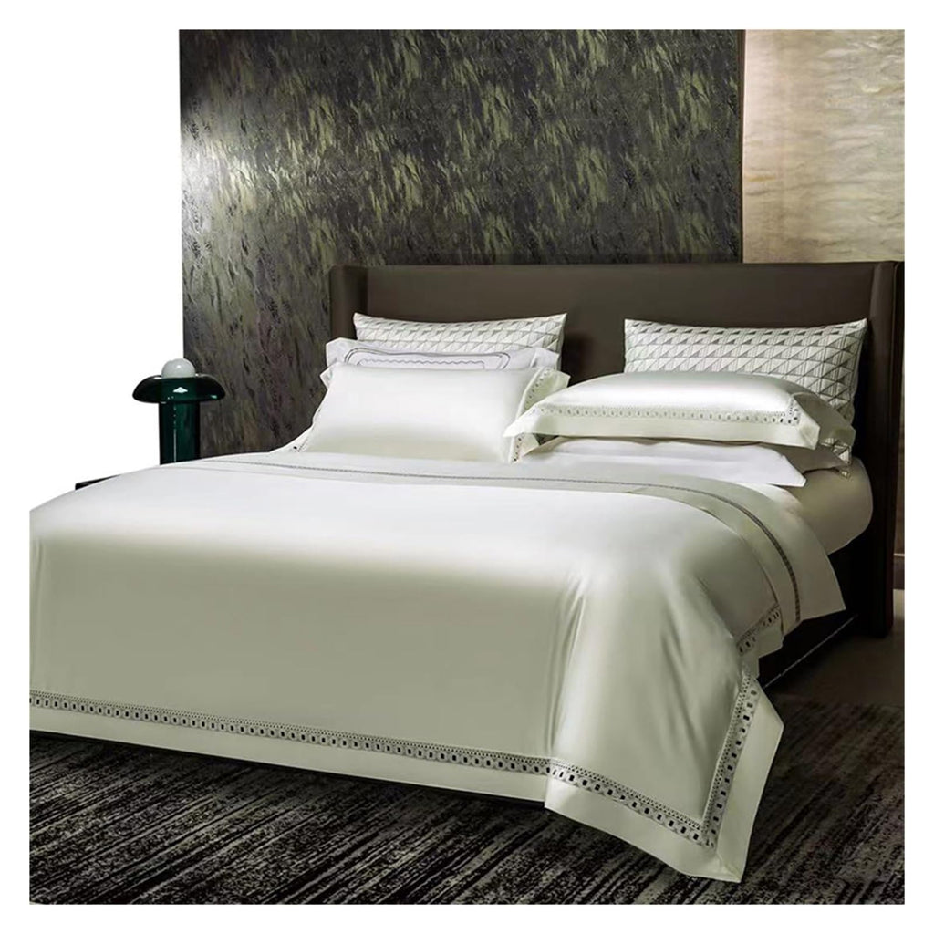 YUSIWOAL Satin Sheets King Size Bed Set Egyptian Cotton Sheet Bed Set Extra-Long Staple Cool Breathable Ultra Comfort Double Hem-Stitched Flat Fitted and 2 Pillow Cases Bed Four Pieces Set