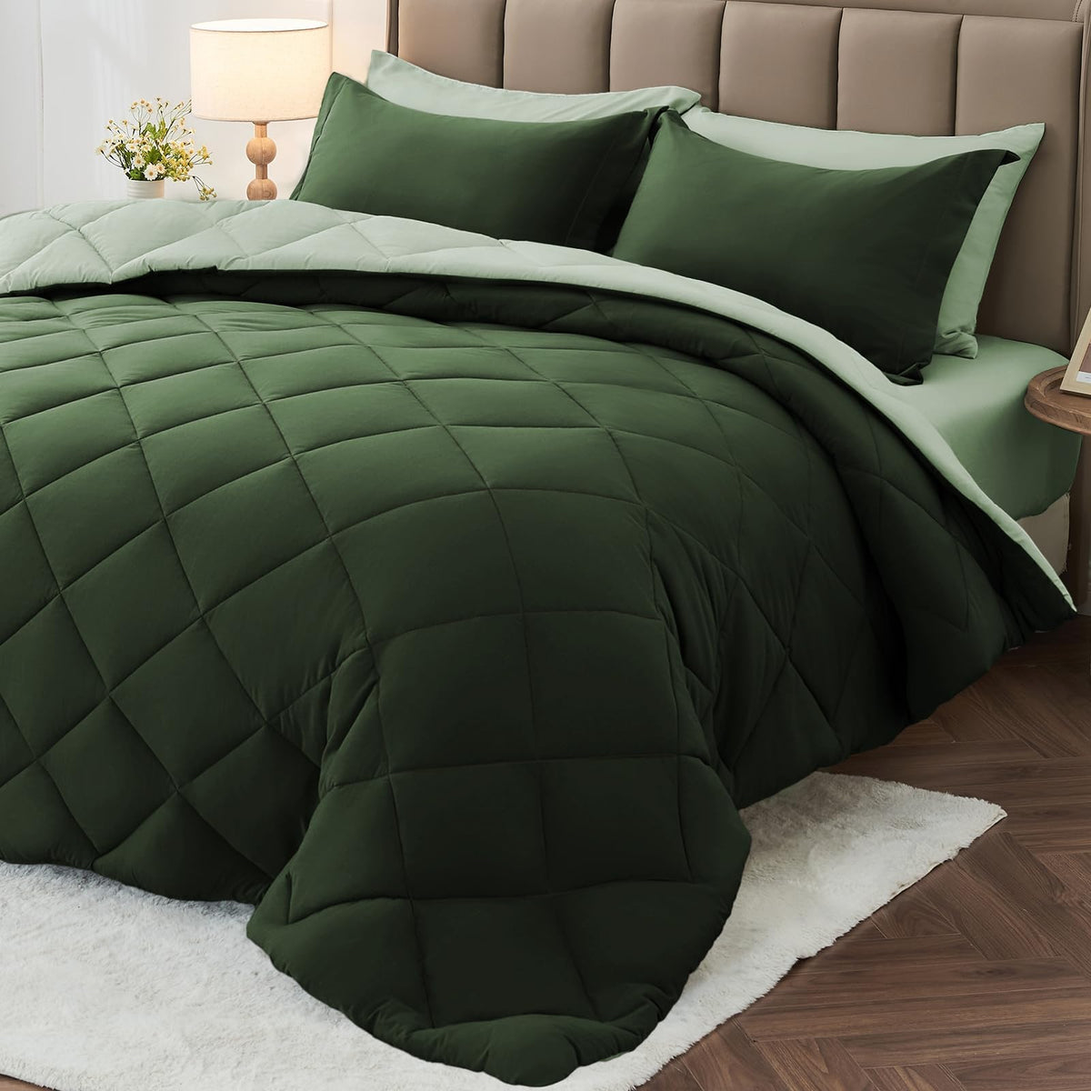 MUXHOMO 7 Pieces Comforter Set, Reversible Bed in a Bag for All Season, Bedding Set with Comforter, Flat Sheet, Fitted Sheet, Pillowcases & Shams