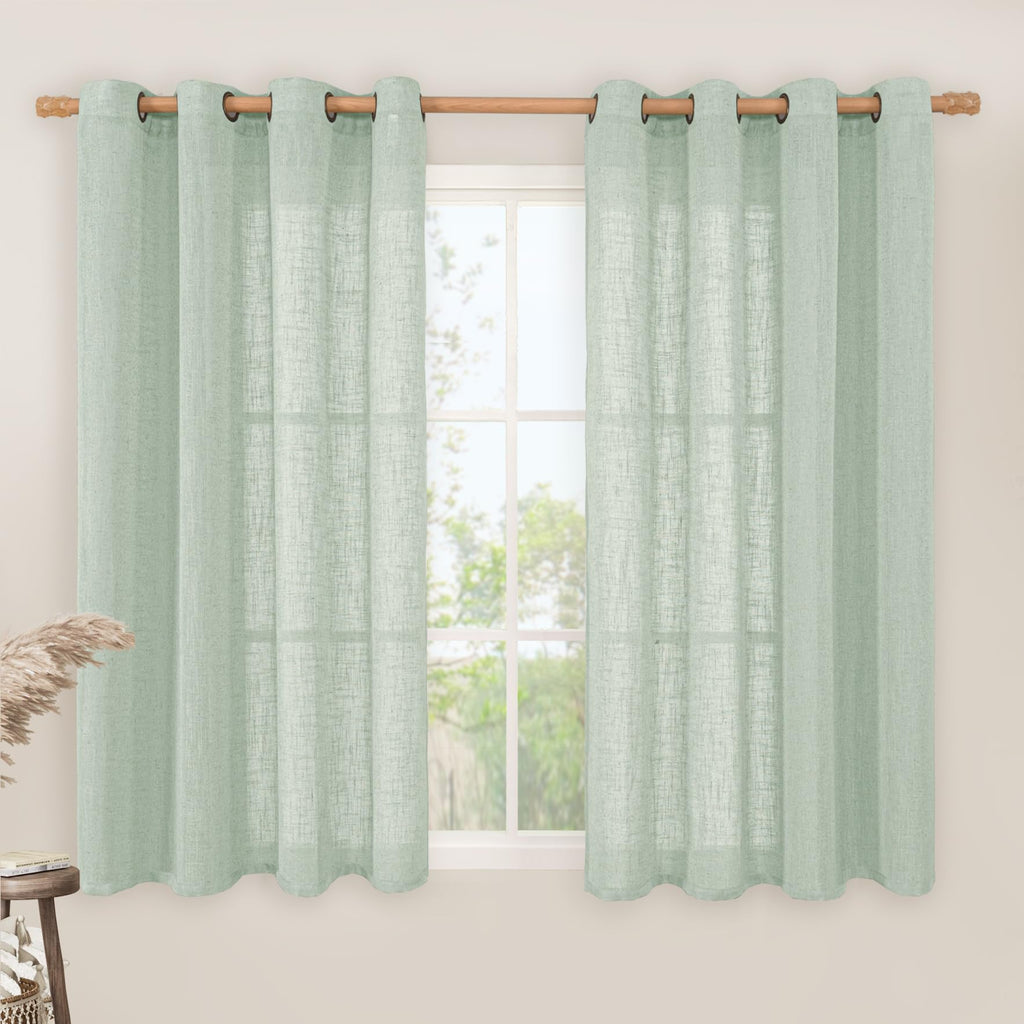 LAMIT Natural Faux Linen Curtains for Bedroom, Bronze Grommet Light Filtering Burlap Drapes, Set of 2 Panels