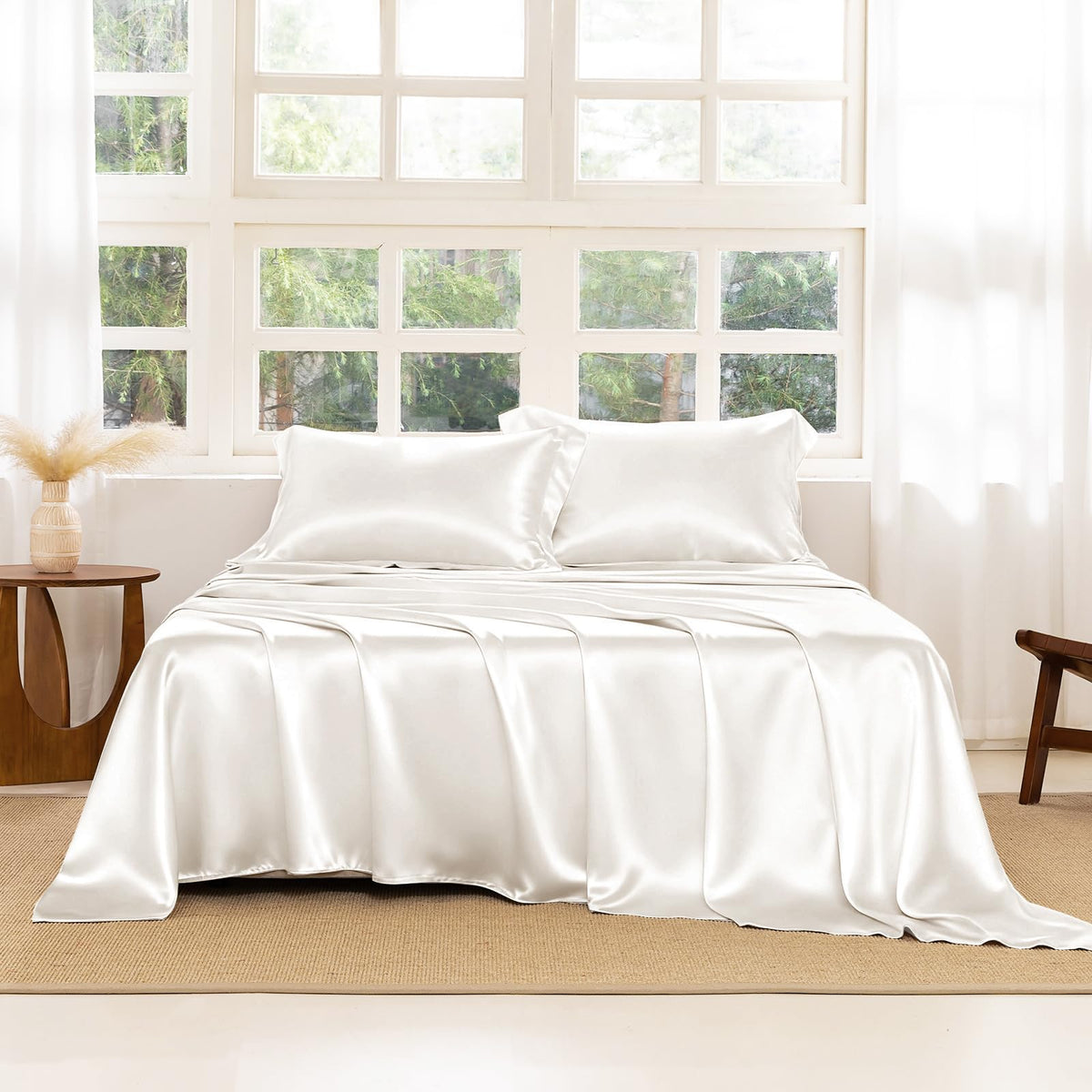 THXSILK 22 Momme Silk Sheet Set 4 Pcs, 7A+ Silk Bed Sheets, Luxury Bedding Sets -Ultra Soft, Durable-100% Top Grade Mulberry Silk