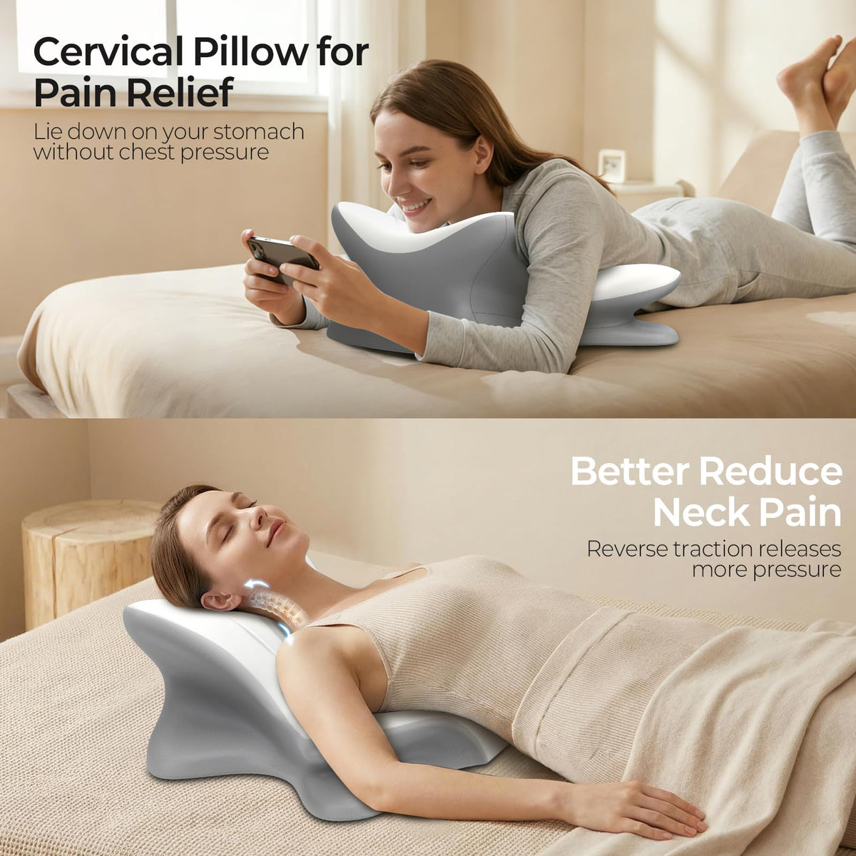 Cervical Neck Pillow for Pain Relief, Ergonomic Reading Pillow for Bed, Contour Wedge Pillow Back Support Pillow, Orthopedic Memory Foam Pillows for Sleeping, Couch Floor Use Lying Reading