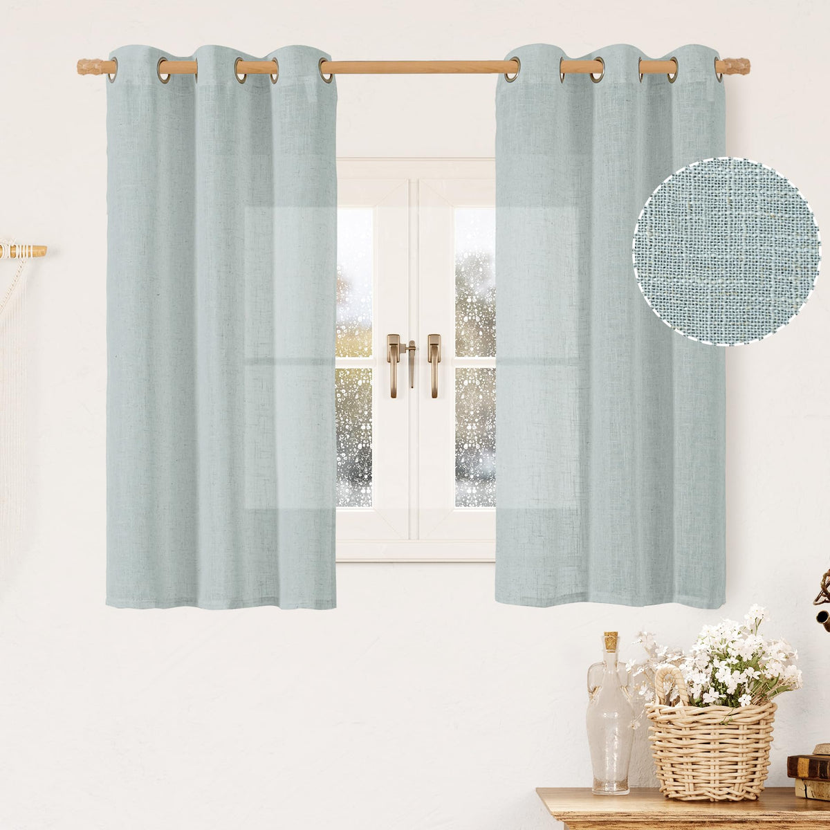 LAMIT Natural Faux Linen Curtains for Bedroom, Bronze Grommet Light Filtering Burlap Drapes, Set of 2 Panels