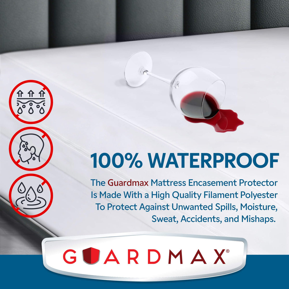 Guardmax Jersey Knitted Zippered Mattress Encasement with Deep Pockets - Waterproof & Bed Bug Proof Mattress Protector - Comfortable, Soft, and Noiseless Zippered Bedding