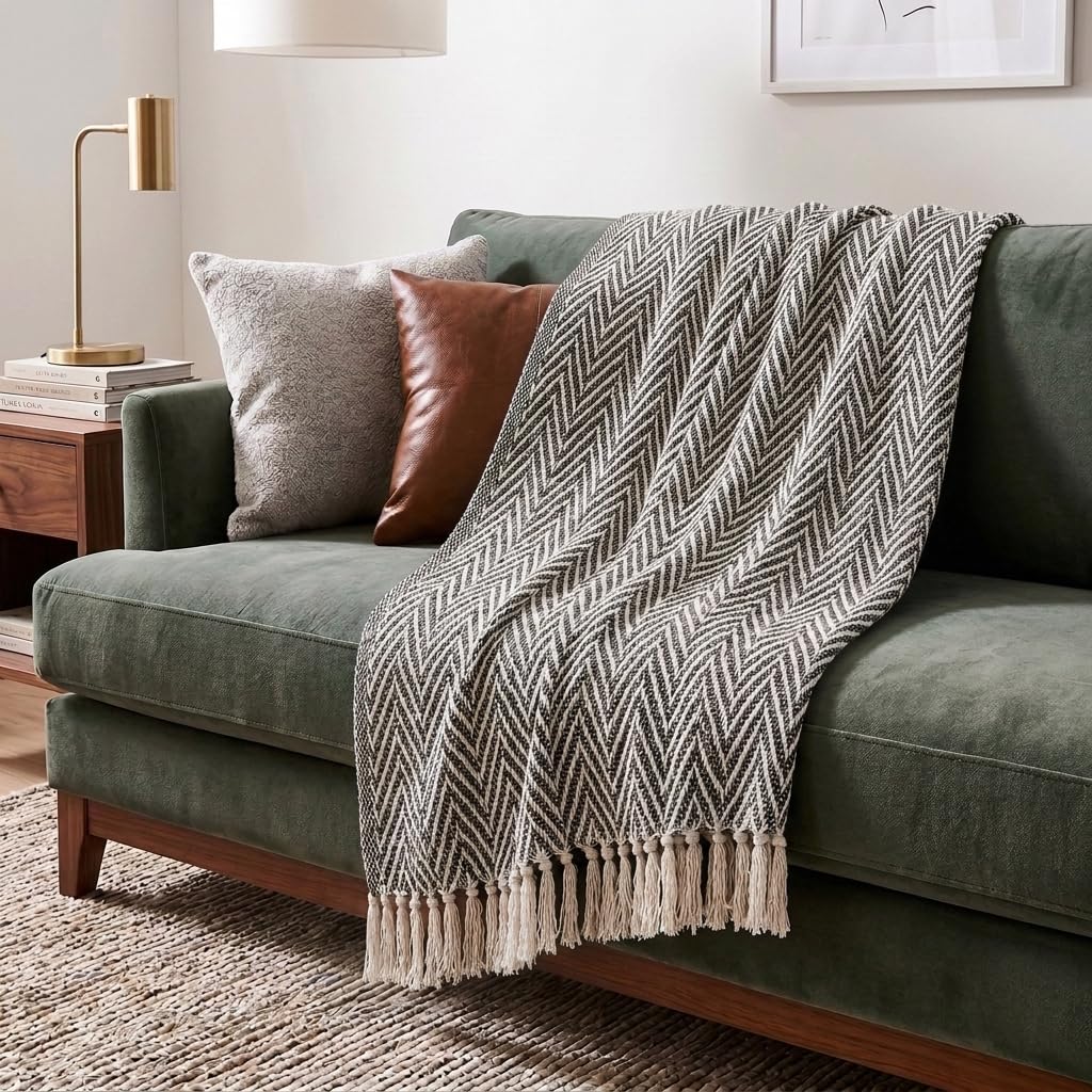 Americanflat Cotton Herringbone Throw Blanket for Sofa