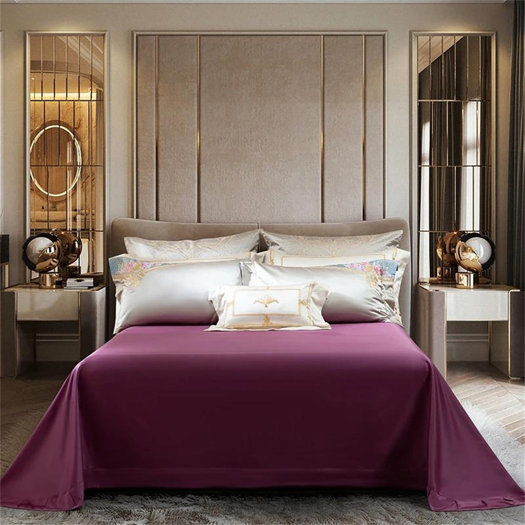YUSIWOAL Queen King Size 8 Piece Premium Luxury Embroidery Satin Cotton Bedding Set with 800Tc Textured Weave Cover Fitted/Flat Sheet and Decor Pillows