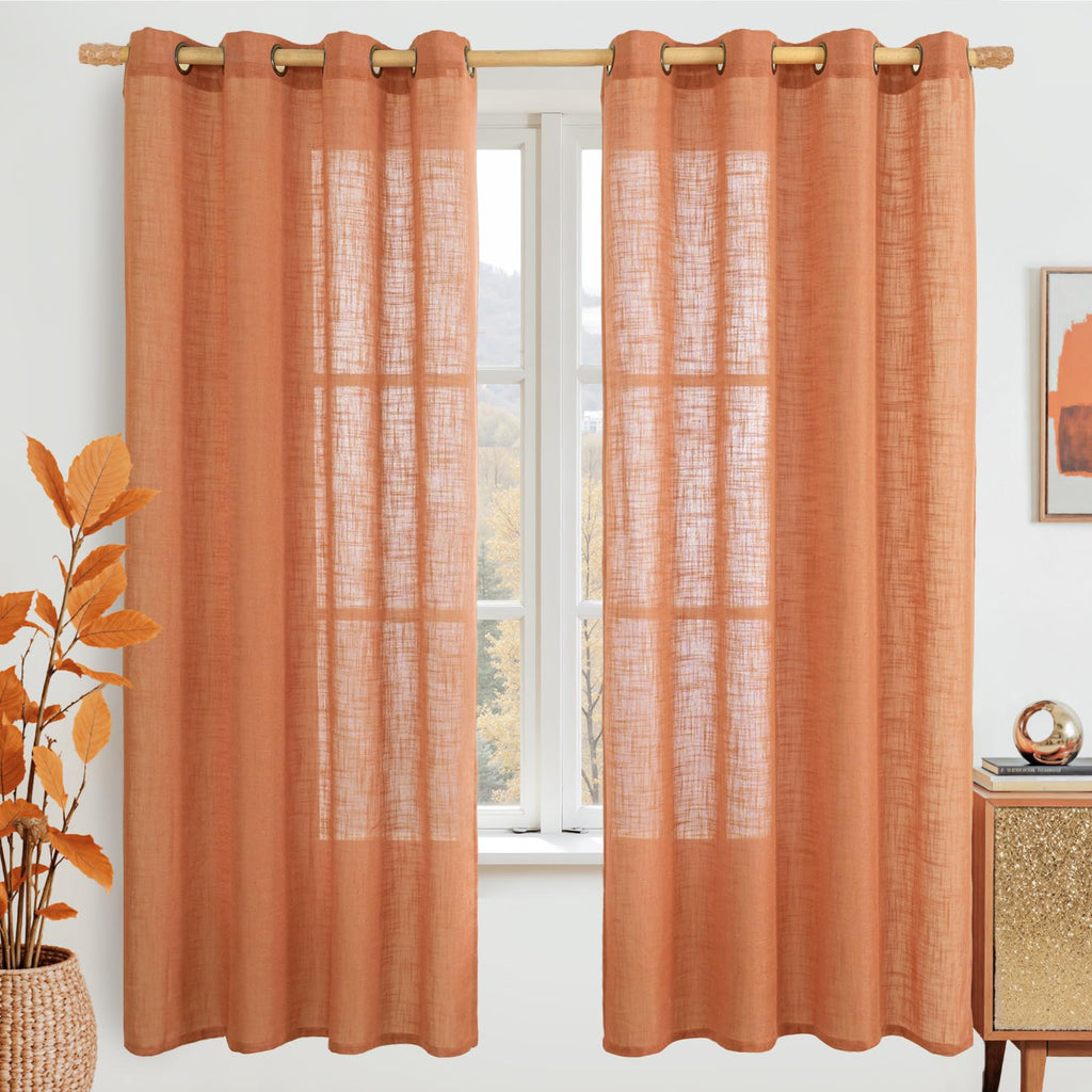 LAMIT Natural Faux Linen Curtains for Bedroom, Bronze Grommet Light Filtering Burlap Drapes, Set of 2 Panels