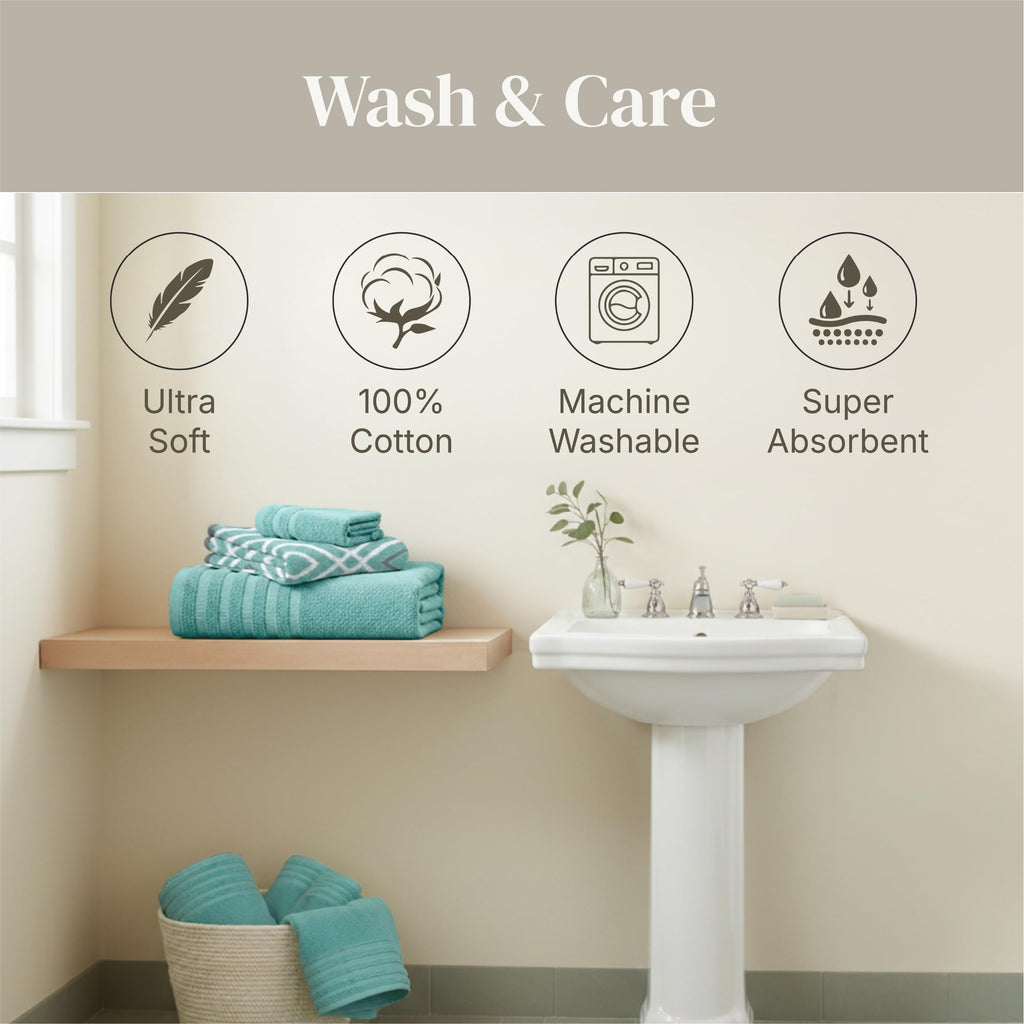 Modern Threads 6 Piece Bath Towel Set – Bathroom Set with 2 Bath Towels, 2 Hand Towels, and 2 Wash Cloths – 100% Cotton, Super Absorbent & Extra Soft – Reversible Pattern