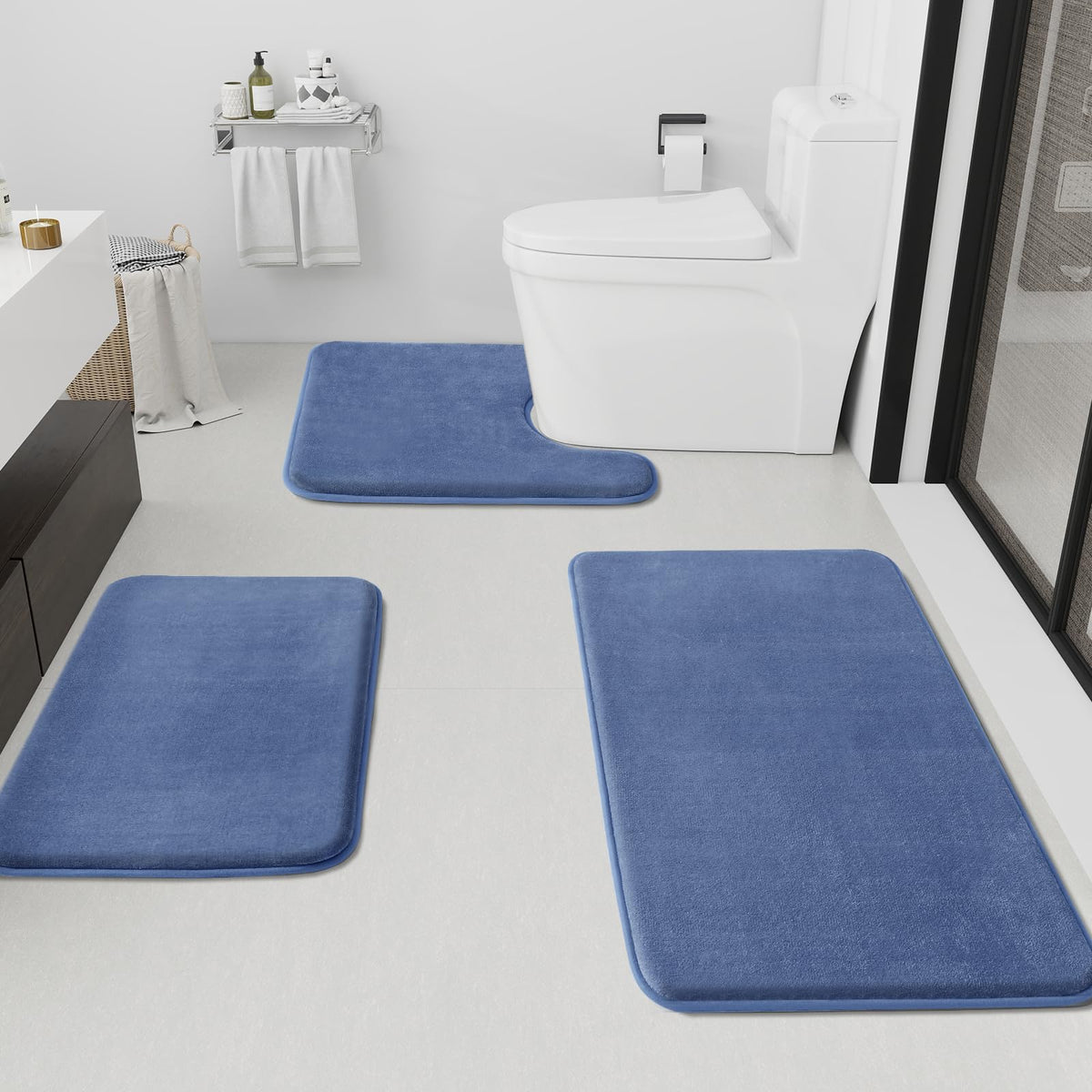 HUXMEYSON 3-Piece Soft Absorbent Non-Slip Bathroom Rug Set