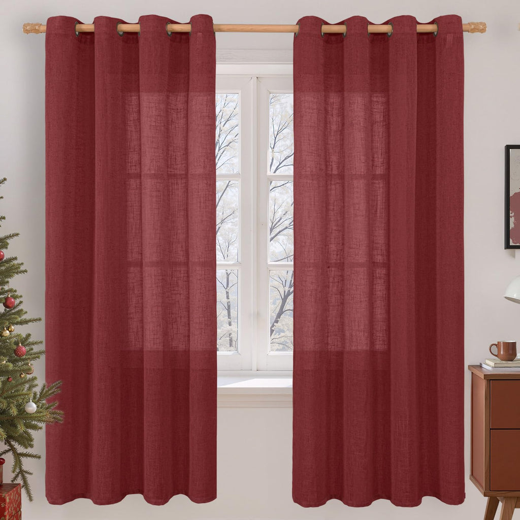 LAMIT Natural Faux Linen Curtains for Bedroom, Bronze Grommet Light Filtering Burlap Drapes, Set of 2 Panels