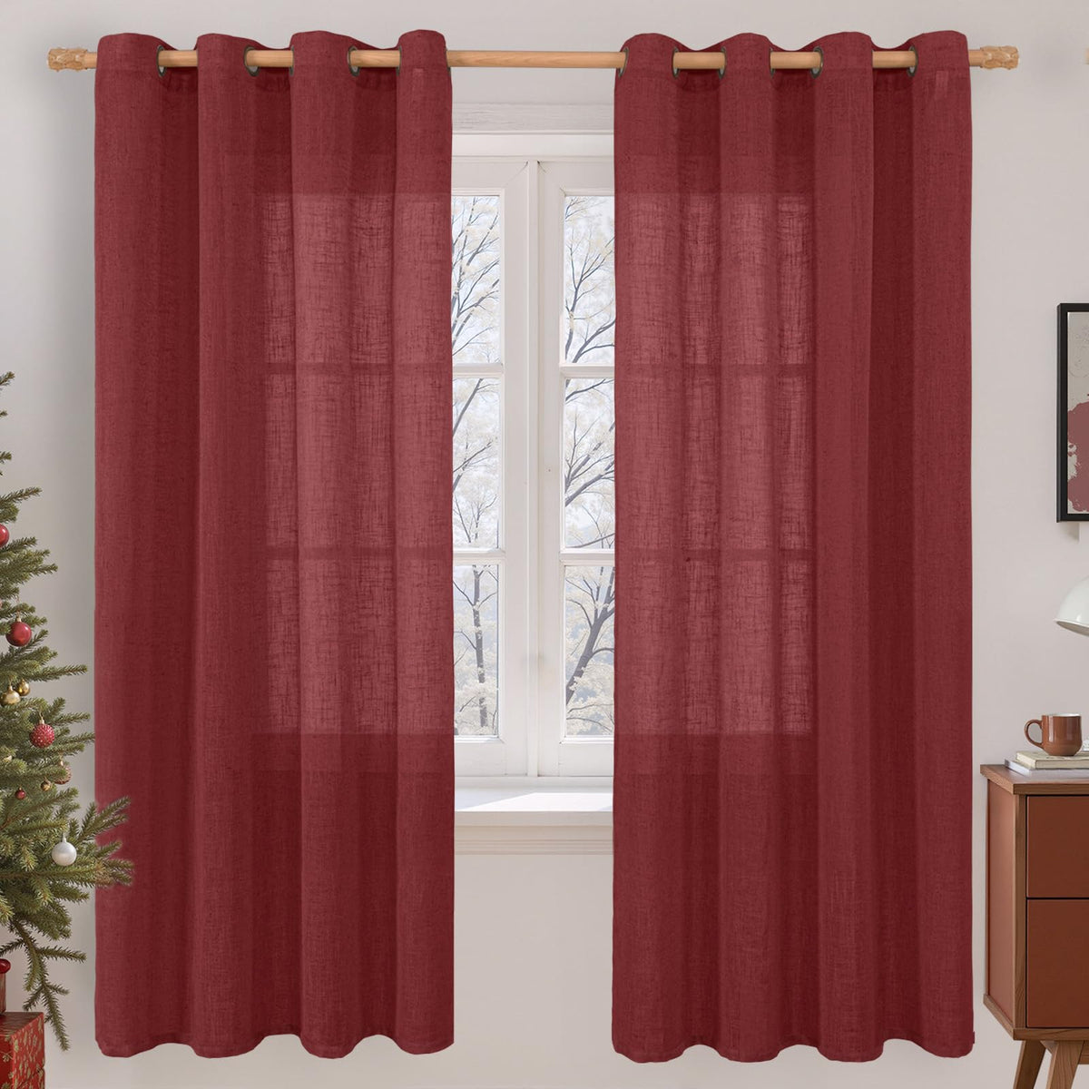 LAMIT Natural Faux Linen Curtains for Bedroom, Bronze Grommet Light Filtering Burlap Drapes, Set of 2 Panels
