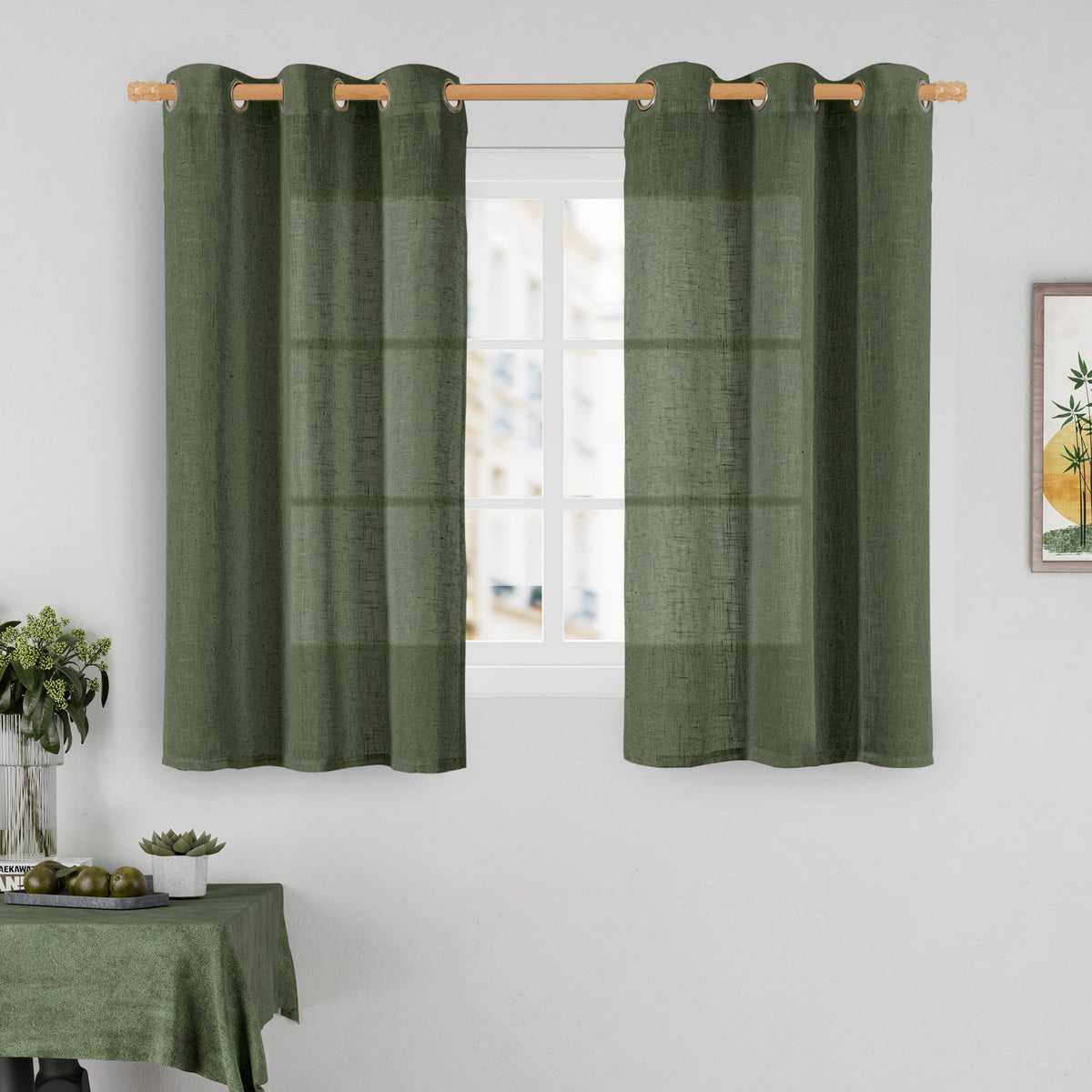 LAMIT Natural Faux Linen Curtains for Bedroom, Bronze Grommet Light Filtering Burlap Drapes, Set of 2 Panels