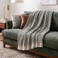 Americanflat 50x60 Throw Blanket - Soft and Breathable Cotton Throw Blanket for Couch, Bed, Chair - Decorative Blankets Perfect for Home, Office, or Outdoor Use - Cream Herringbone Design