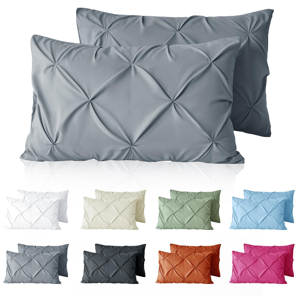 VACVELT Pintuck Pillow Cases Set of 2, Pillow Shams Decorative Pillowcases with Envelope Closure, Pinch Pleated Microfiber Pillowcases, Wrinkle and Stain Resistant