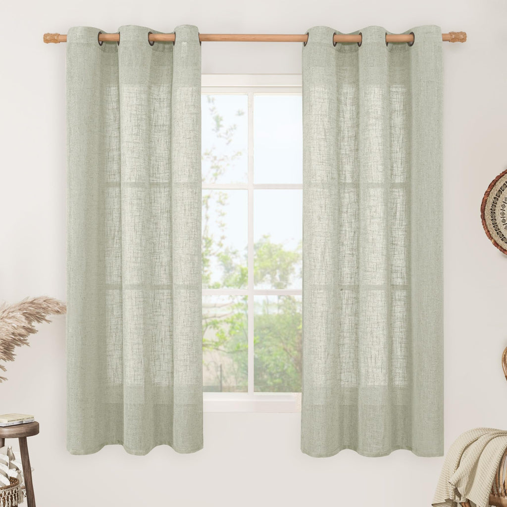 LAMIT Natural Faux Linen Curtains for Bedroom, Bronze Grommet Light Filtering Burlap Drapes, Set of 2 Panels