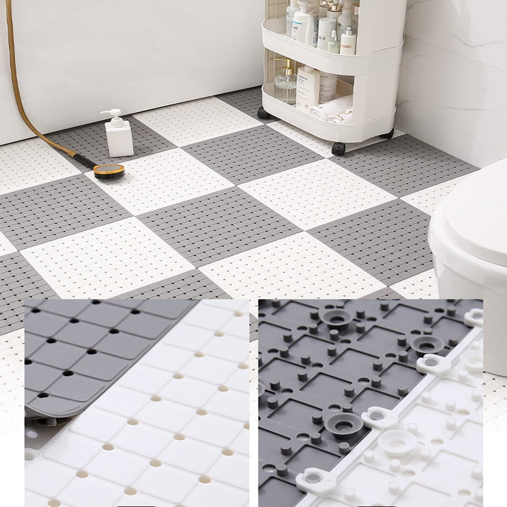 Bathroom Rug Mat，Floor Mat PVC Non-Slip Rubber Bath Mat 30x30cm Interlocking Rubber Floor Tiles, with Drainage Holes and Suction Cups for Bathroom Kitchen Gym