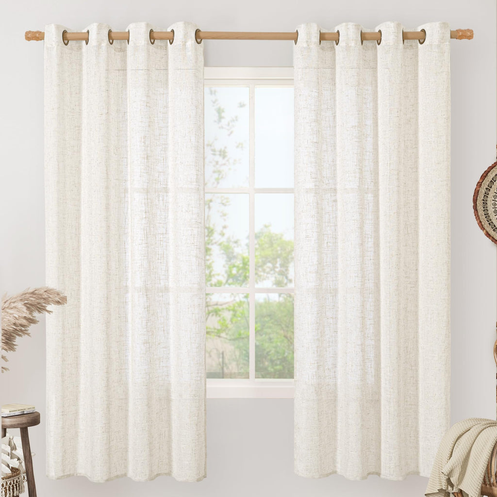 LAMIT Natural Faux Linen Curtains for Bedroom, Bronze Grommet Light Filtering Burlap Drapes, Set of 2 Panels