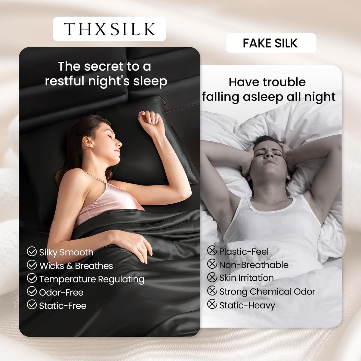 THXSILK 22 Momme Silk Sheet Set 4 Pcs, 7A+ Silk Bed Sheets, Luxury Bedding Sets -Ultra Soft, Durable-100% Top Grade Mulberry Silk