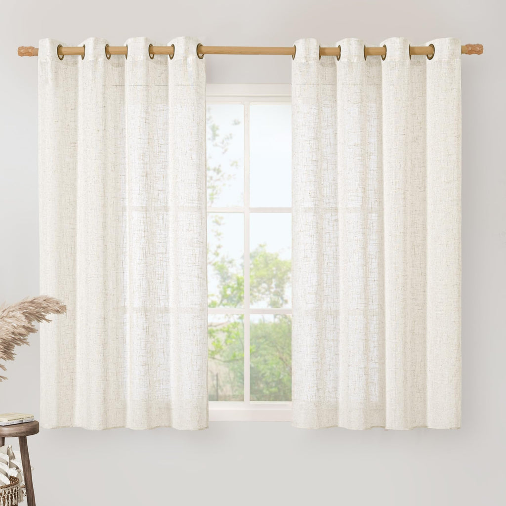 LAMIT Natural Faux Linen Curtains for Bedroom, Bronze Grommet Light Filtering Burlap Drapes, Set of 2 Panels