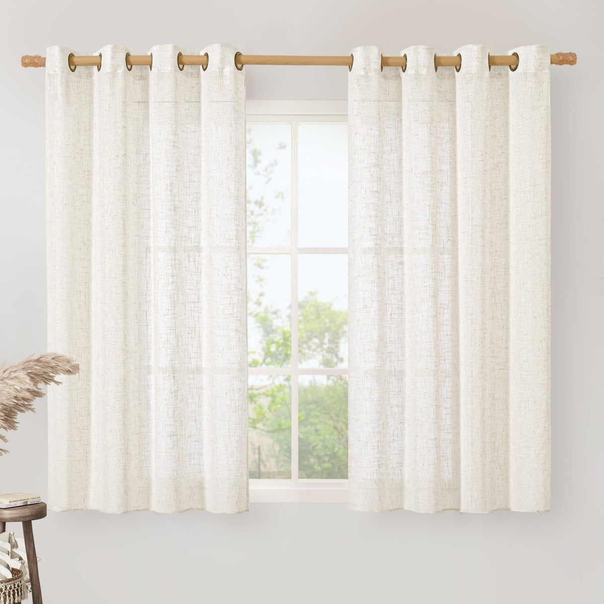 LAMIT Natural Faux Linen Curtains for Bedroom, Bronze Grommet Light Filtering Burlap Drapes, Set of 2 Panels
