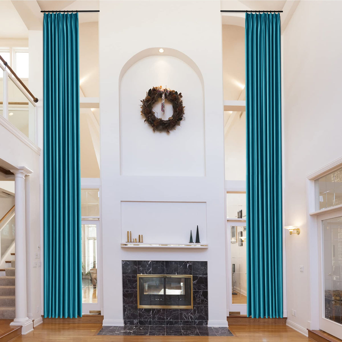 Fcosie 2-Panel Extra-Long Pinch-Pleated Velvet Curtains
