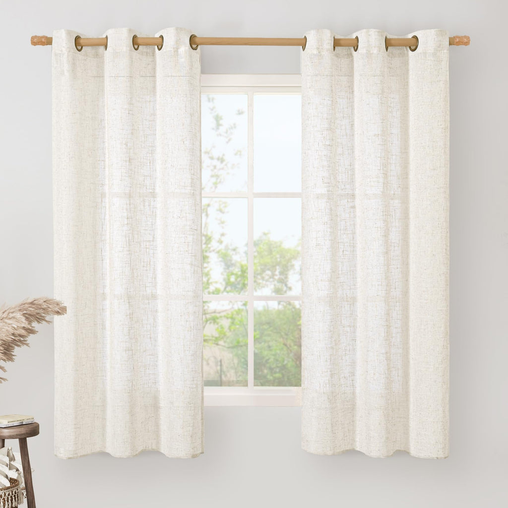 LAMIT Natural Faux Linen Curtains for Bedroom, Bronze Grommet Light Filtering Burlap Drapes, Set of 2 Panels