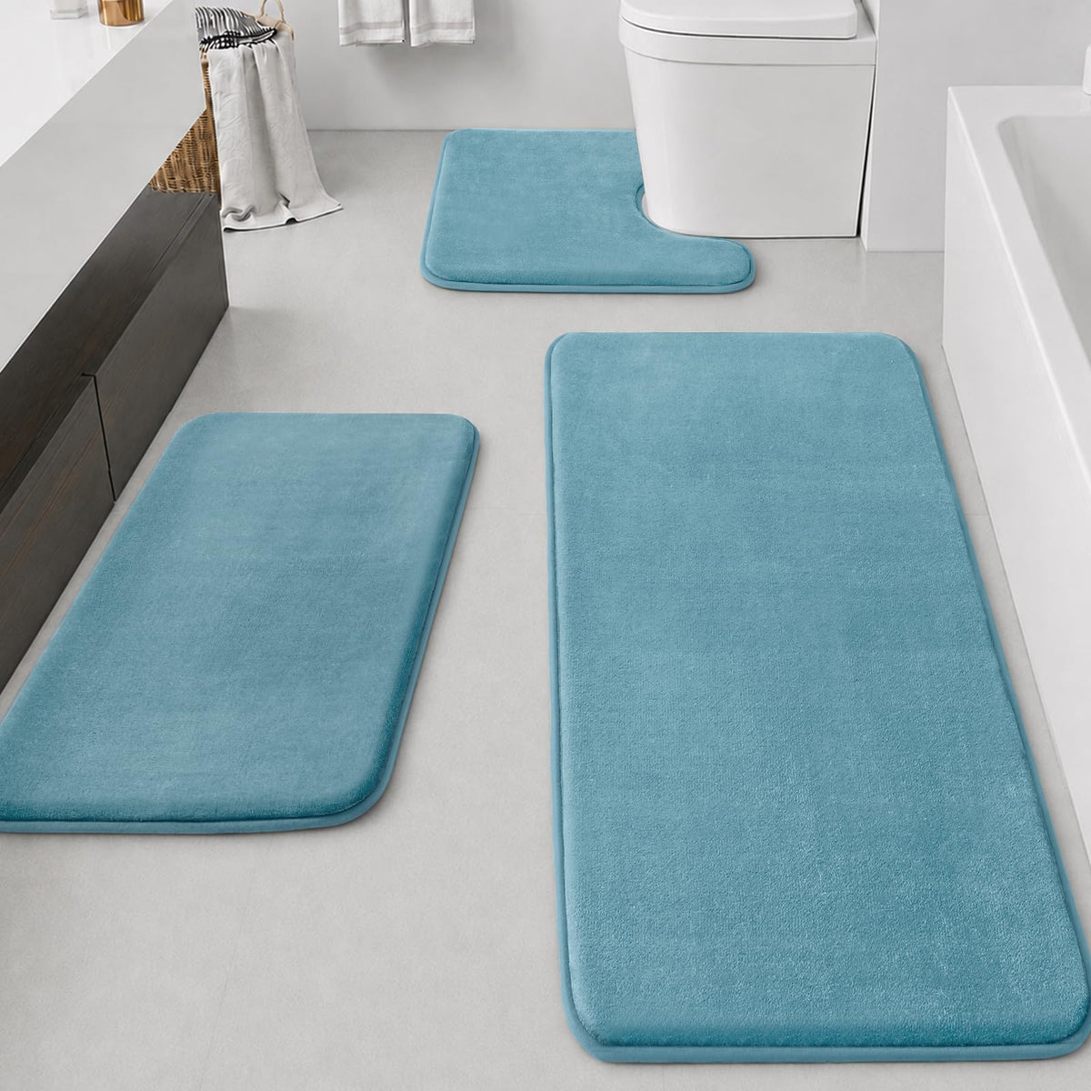 HUXMEYSON 3-Piece Soft Absorbent Non-Slip Bathroom Rug Set