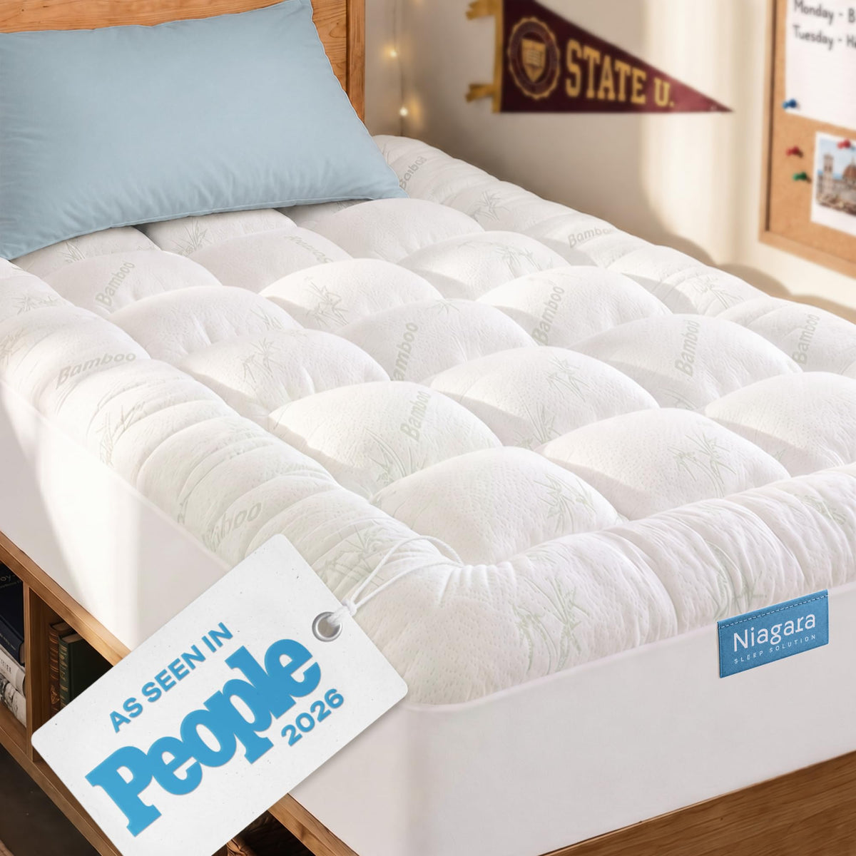 Niagara Sleep Solution Ultra Soft Mattress Topper - Rayon Derived from Bamboo Pillow Top Mattress Pad for Back Pain Relief - Naturally Cooling for Hot Sleepers