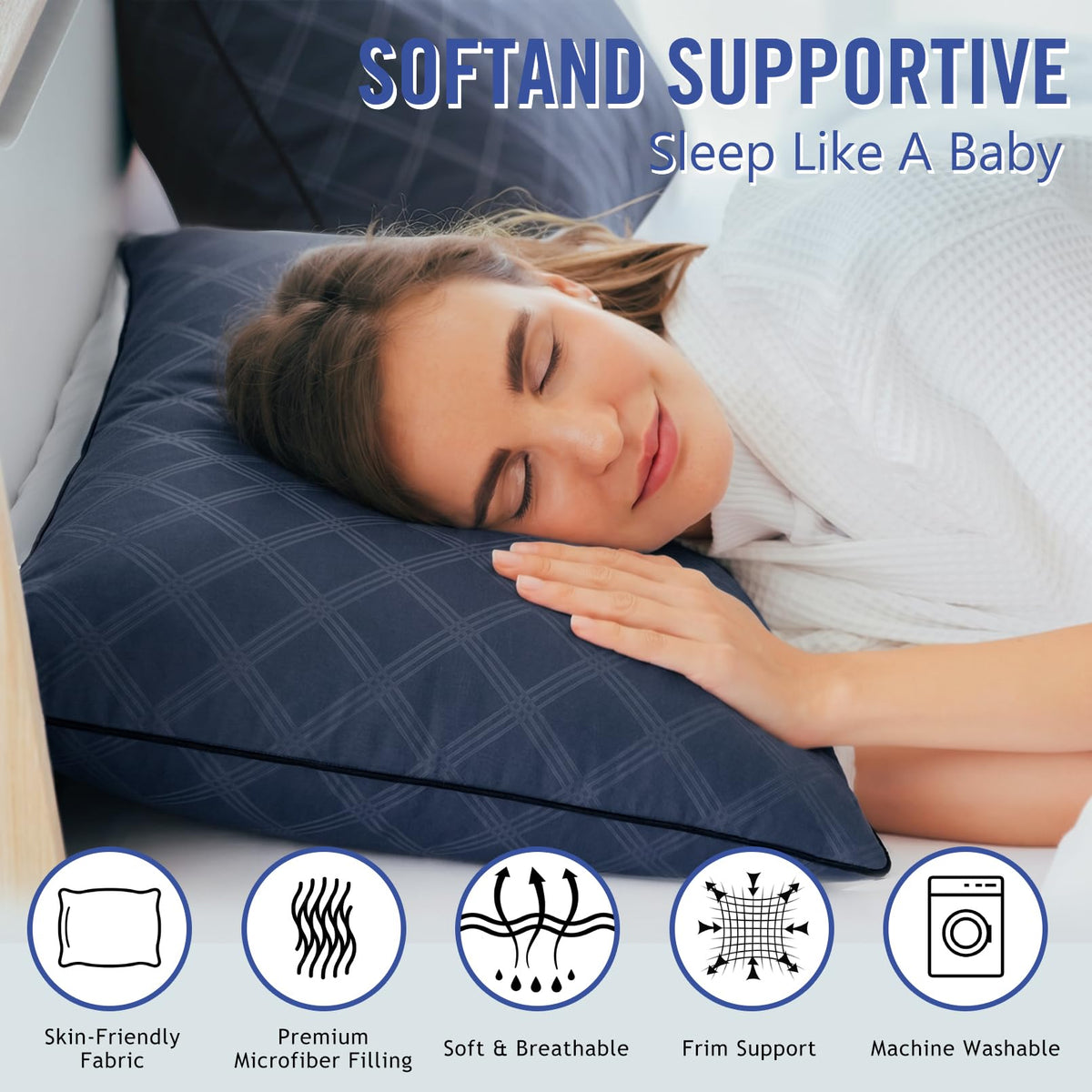 Vorouhals Hotel Collection Bed Pillows for Sleeping 2 Pack Cooling Pillows Set of 2 for Back, Stomach or Side Sleepers, Super Soft Down Alternative Microfiber Filled Pillows