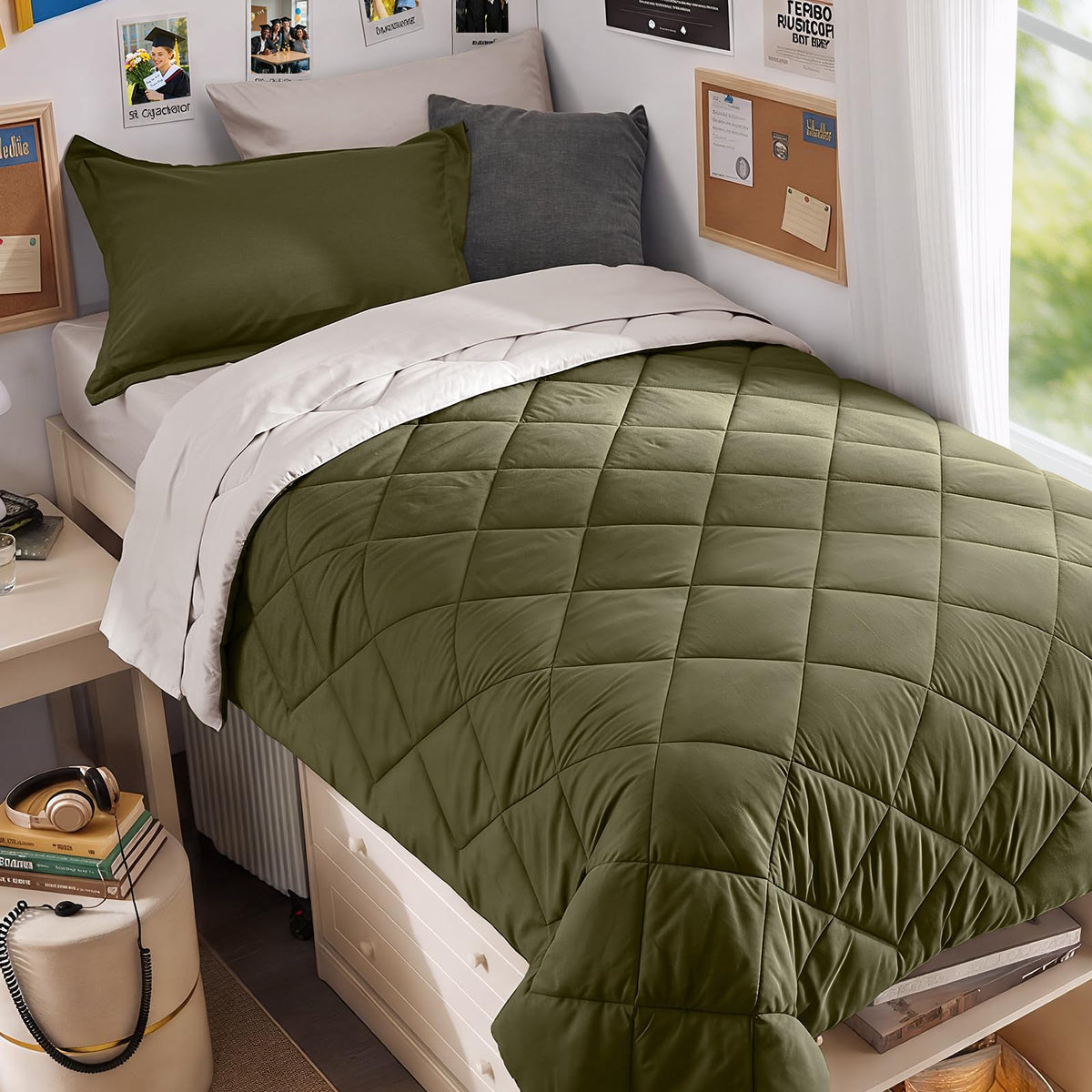 MUXHOMO 7 Pieces Comforter Set, Reversible Bed in a Bag for All Season, Bedding Set with Comforter, Flat Sheet, Fitted Sheet, Pillowcases & Shams