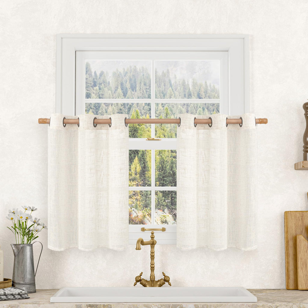 LAMIT Natural Faux Linen Curtains for Bedroom, Bronze Grommet Light Filtering Burlap Drapes, Set of 2 Panels