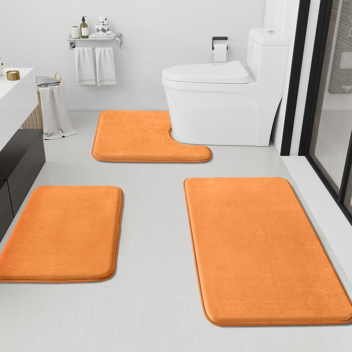 HUXMEYSON 3-Piece Soft Absorbent Non-Slip Bathroom Rug Set