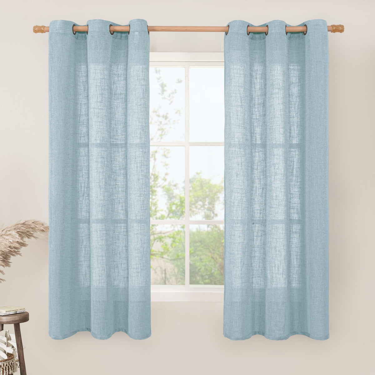 LAMIT Natural Faux Linen Curtains for Bedroom, Bronze Grommet Light Filtering Burlap Drapes, Set of 2 Panels