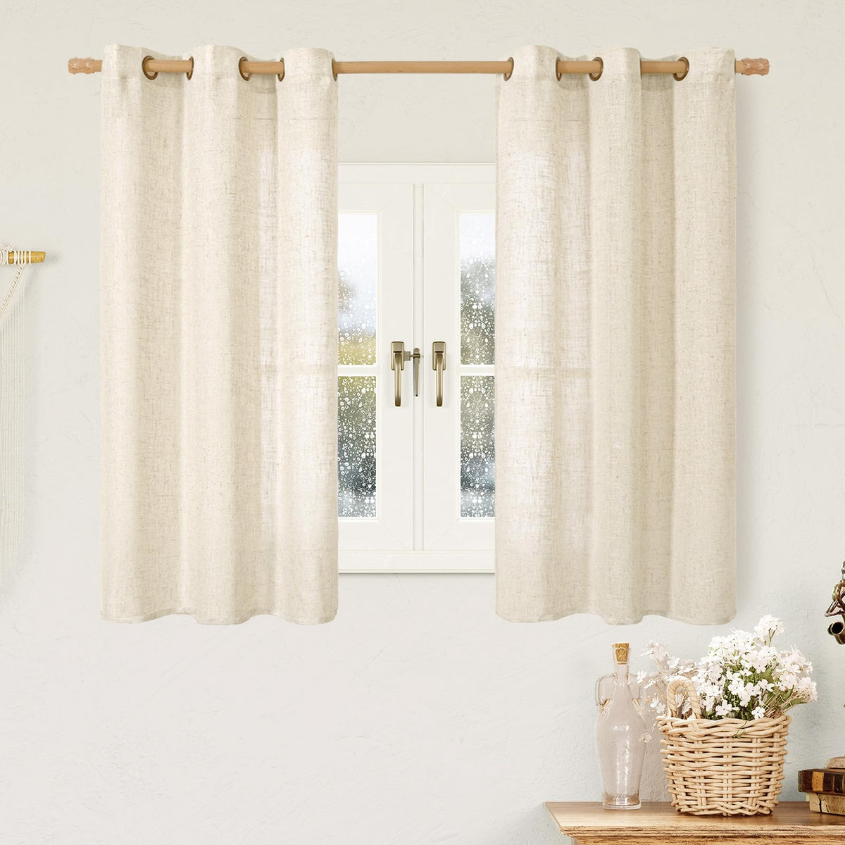 LAMIT Natural Faux Linen Curtains for Bedroom, Bronze Grommet Light Filtering Burlap Drapes, Set of 2 Panels