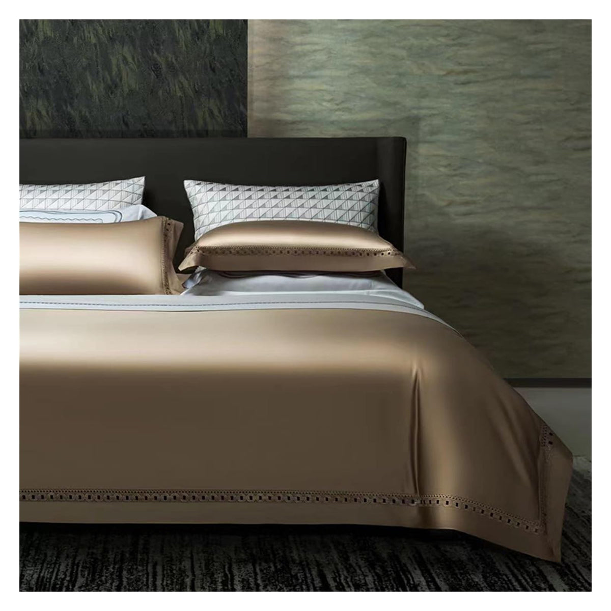 YUSIWOAL Satin Sheets King Size Bed Set Egyptian Cotton Sheet Bed Set Extra-Long Staple Cool Breathable Ultra Comfort Double Hem-Stitched Flat Fitted and 2 Pillow Cases Bed Four Pieces Set