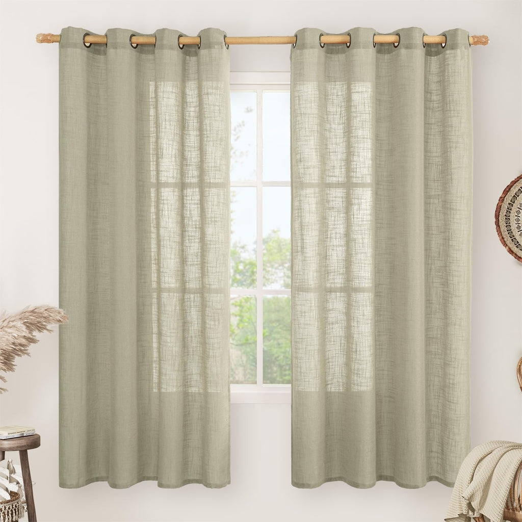 LAMIT Natural Faux Linen Curtains for Bedroom, Bronze Grommet Light Filtering Burlap Drapes, Set of 2 Panels