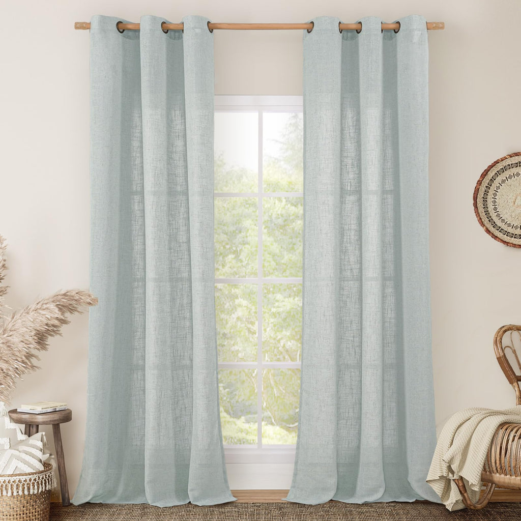 LAMIT Natural Faux Linen Curtains for Bedroom, Bronze Grommet Light Filtering Burlap Drapes, Set of 2 Panels