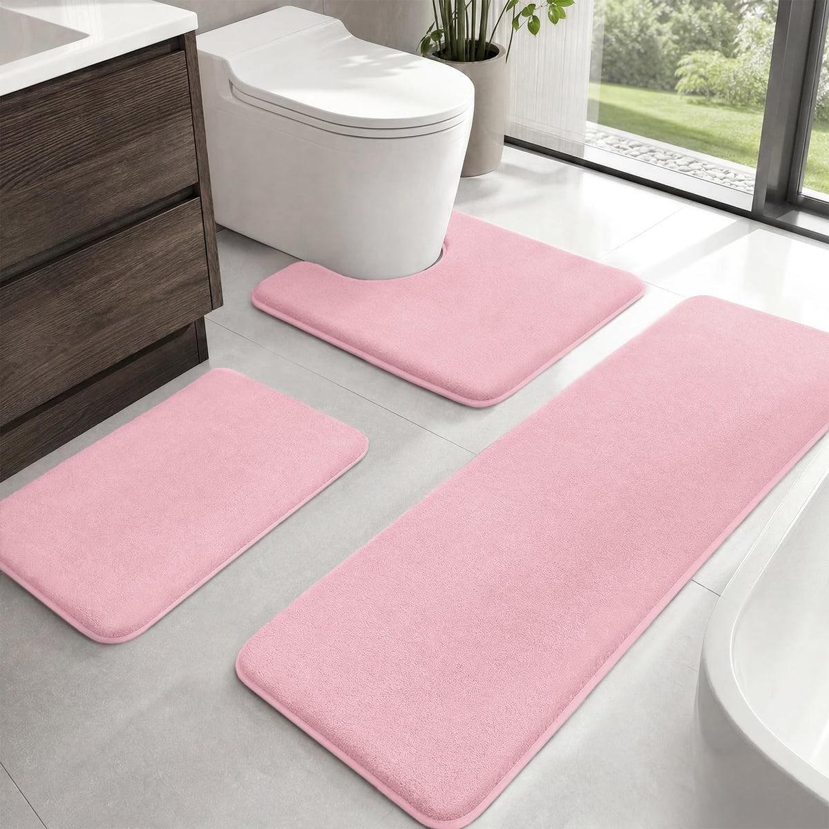 HUXMEYSON 3-Piece Soft Absorbent Non-Slip Bathroom Rug Set