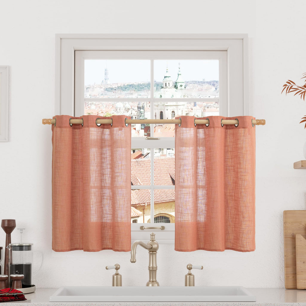 LAMIT Natural Faux Linen Curtains for Bedroom, Bronze Grommet Light Filtering Burlap Drapes, Set of 2 Panels