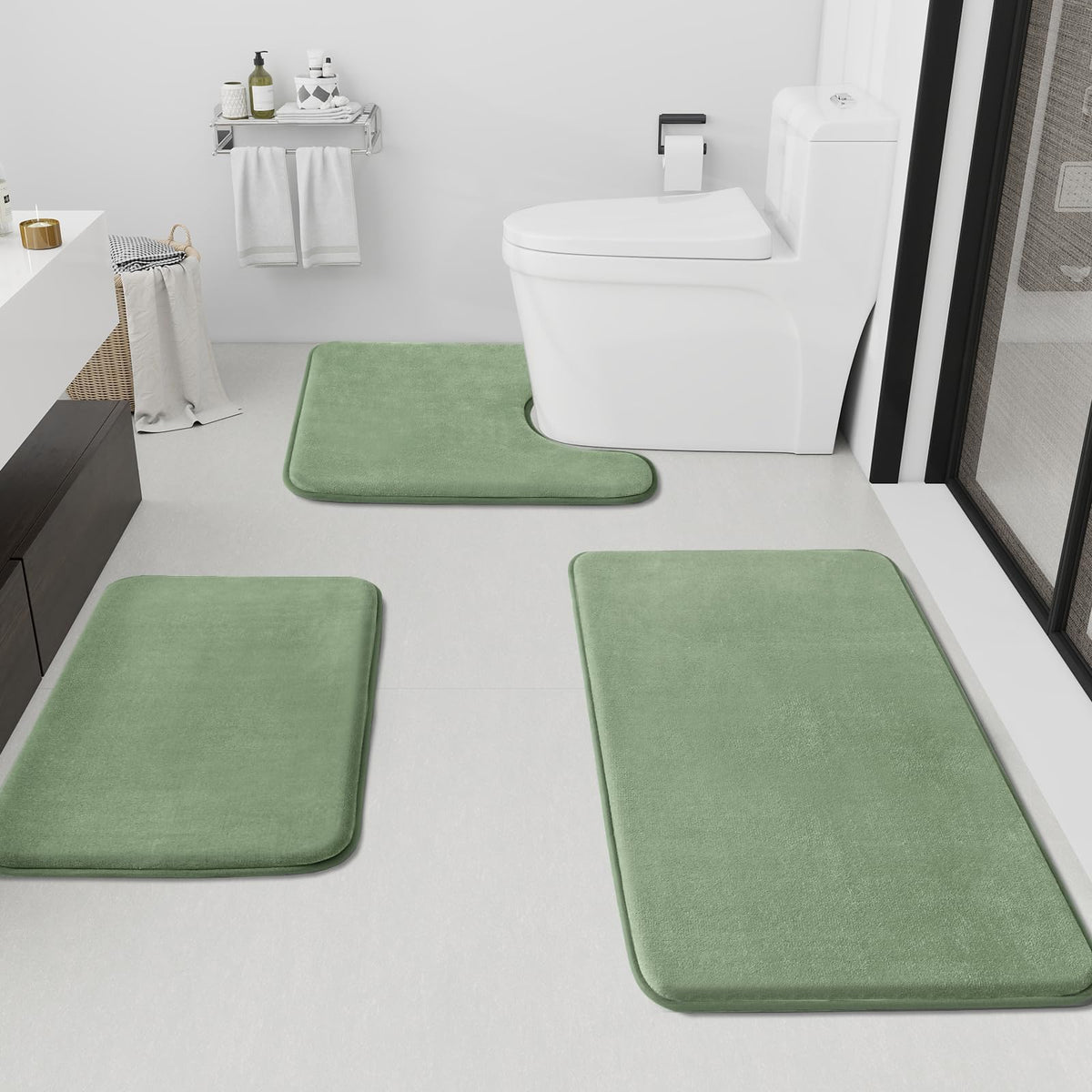 HUXMEYSON 3-Piece Soft Absorbent Non-Slip Bathroom Rug Set
