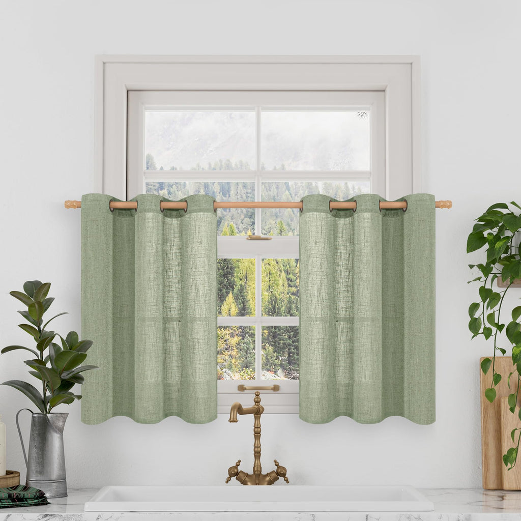 LAMIT Natural Faux Linen Curtains for Bedroom, Bronze Grommet Light Filtering Burlap Drapes, Set of 2 Panels