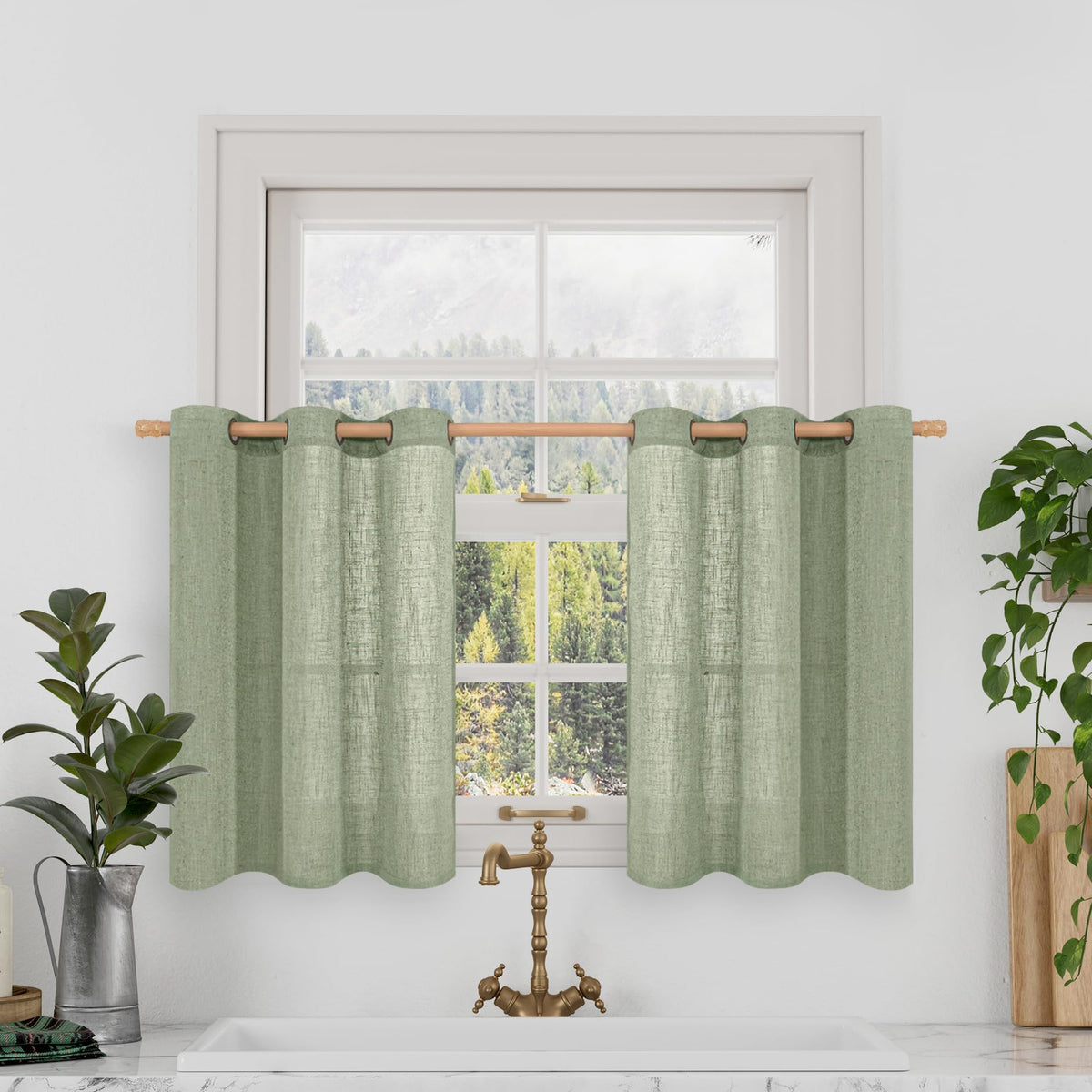 LAMIT Natural Faux Linen Curtains for Bedroom, Bronze Grommet Light Filtering Burlap Drapes, Set of 2 Panels