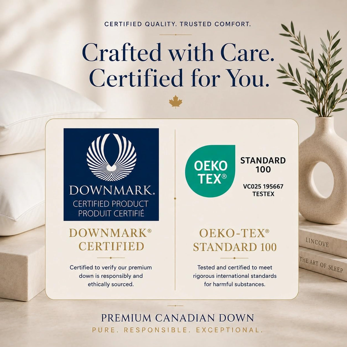 Lincove Signature 100% Natural Canadian White Down Luxury Sleeping Pillow - 800 Fill Power, 500 Thread Count Cotton Shell, Made in Canada