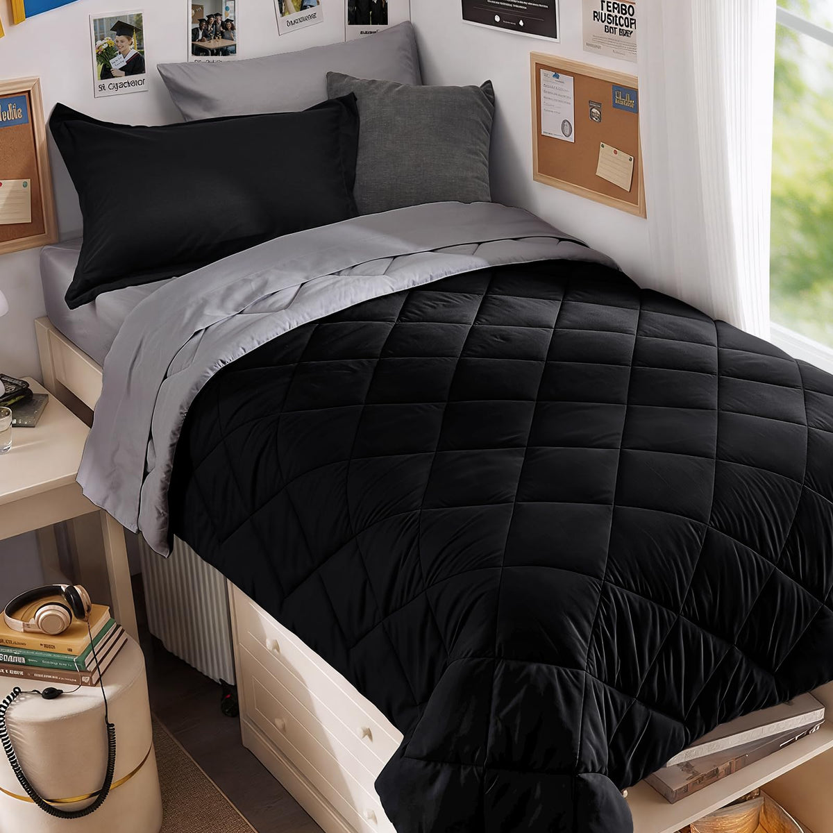 MUXHOMO 7 Pieces Comforter Set, Reversible Bed in a Bag for All Season, Bedding Set with Comforter, Flat Sheet, Fitted Sheet, Pillowcases & Shams