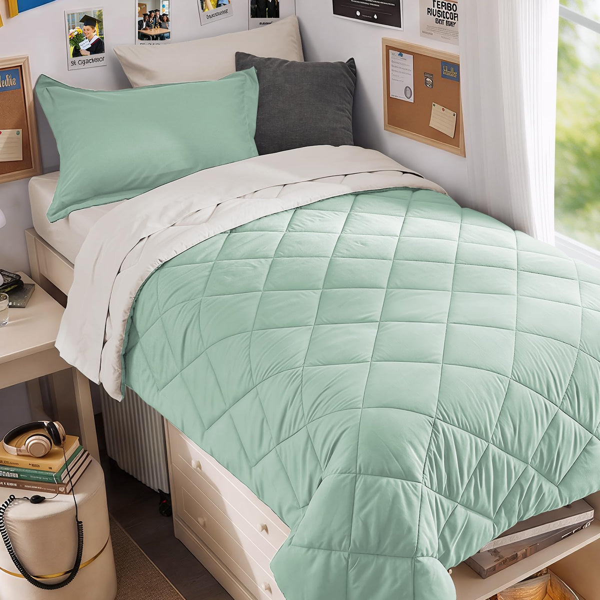 MUXHOMO 7 Pieces Comforter Set, Reversible Bed in a Bag for All Season, Bedding Set with Comforter, Flat Sheet, Fitted Sheet, Pillowcases & Shams