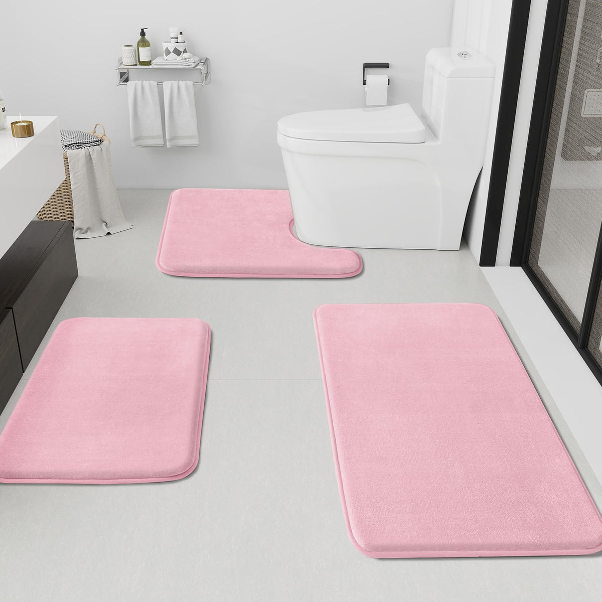 HUXMEYSON 3-Piece Soft Absorbent Non-Slip Bathroom Rug Set