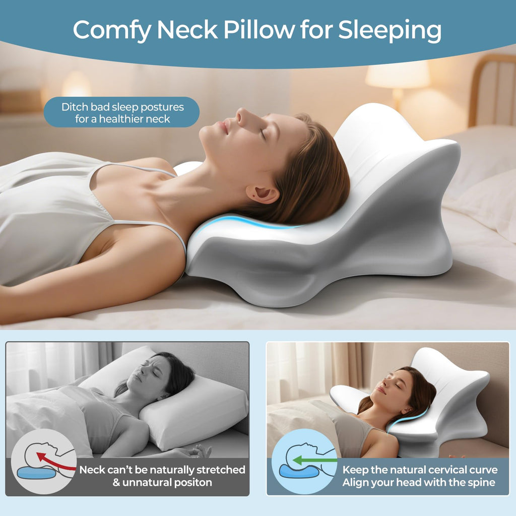 Cervical Neck Pillow for Pain Relief, Ergonomic Reading Pillow for Bed, Contour Wedge Pillow Back Support Pillow, Orthopedic Memory Foam Pillows for Sleeping, Couch Floor Use Lying Reading